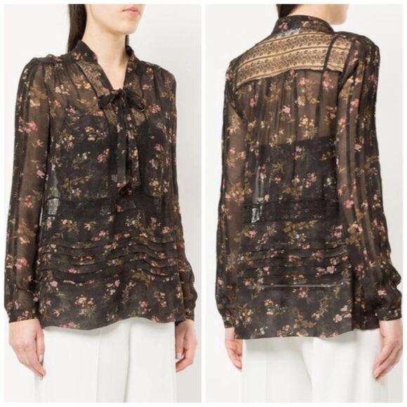 Zimmermann Sunny Lace Up Floral Print Chiffon Long sleeve Blouse Size 3‎ / 10 US - Picture 1 of 10